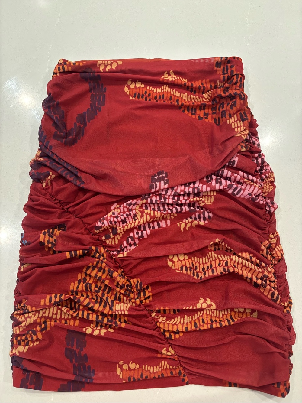 Farm for Anthropologie Ruched Red Printed Mini Skirt